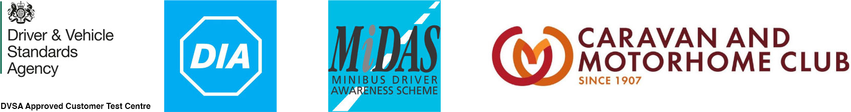 Driver & Vehicle Standards Agency DVSA Approved Test Centre, DIA, Midas Minibus Driver Awareness, Caravan and Motorhome Club