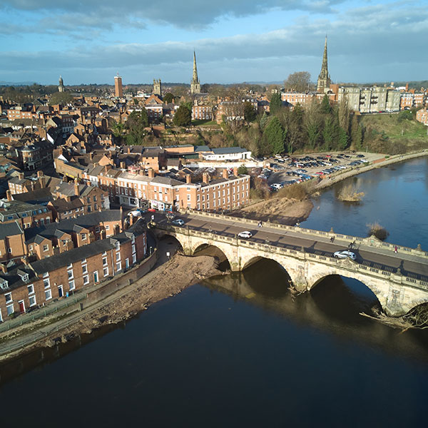 Overhead view of Shrewsbury town centre